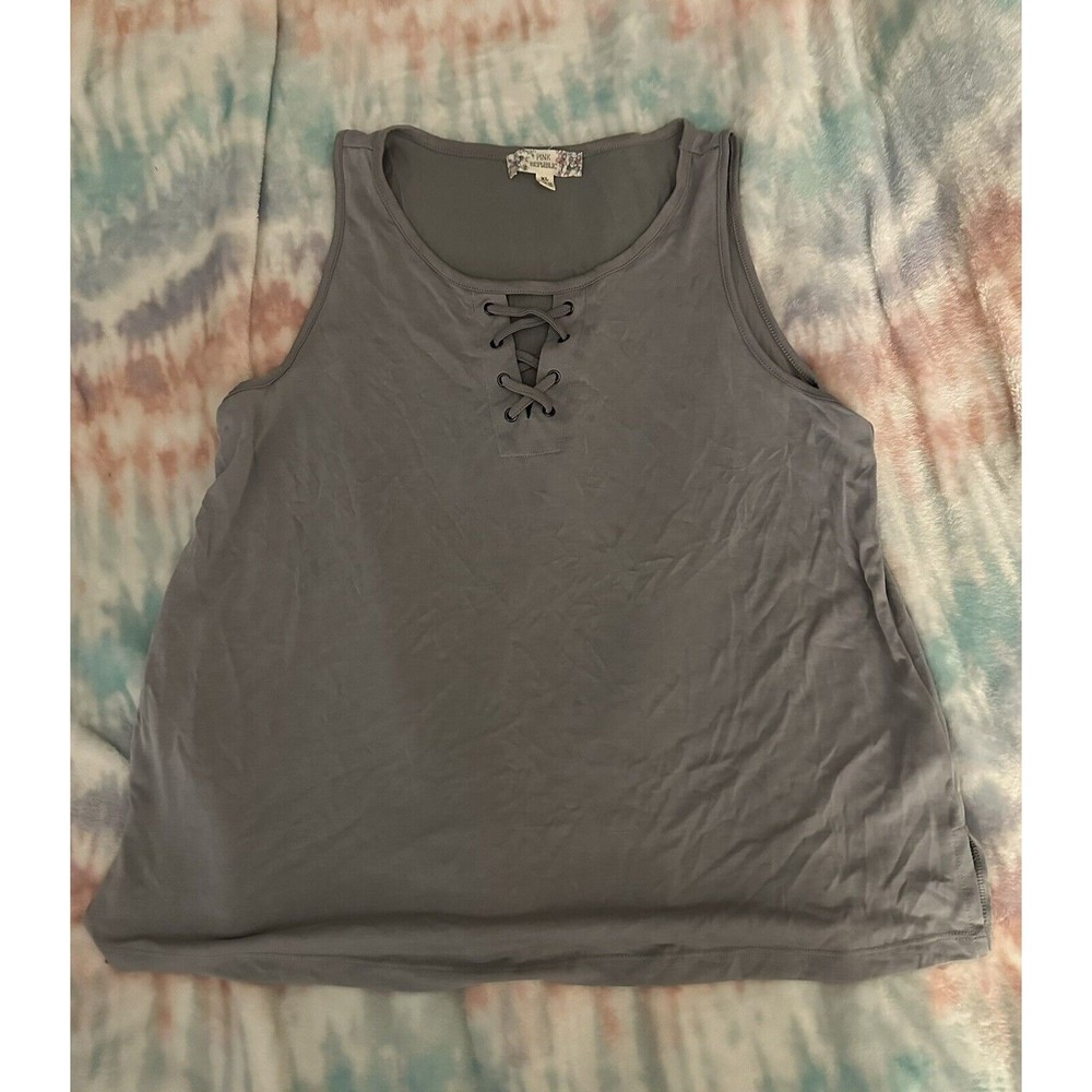 Pink Republic Tank Top Juniors sz XL With X detail  Gray